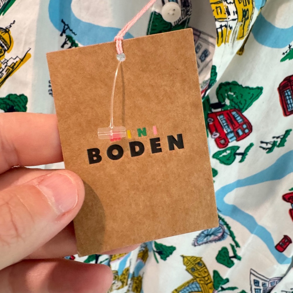 Mini Boden Kids London City Print Button Down Shirt White Multi 6-7Y NWT - Picture 2 of 10